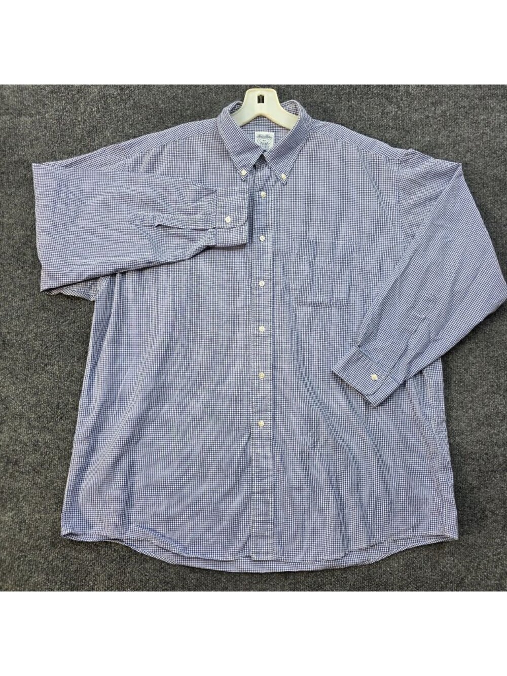 Brooks Brothers Gingham Check Button Down Shirt XL Blue Cotton Academia Preppy